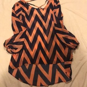 Coral/pink and navy blue see through shirt